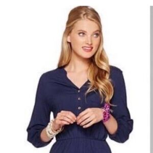 Lilly Pulitzer Navy Long-Sleeve Elastic-Waist Dress